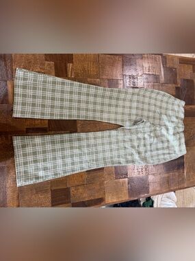 Green and white plaid pants